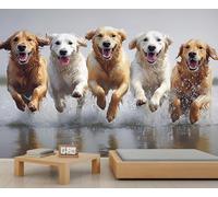 Golden Retriever Mural, Cute Dog Wall Murals, Pet Dog Wallpaper for Living Room Bedroom TV Background Hotel Bar Decor - 150x100cm