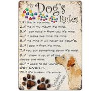 Golden Retriever My Dog'S Rules Retro Wall Poster Art Decor Metal Tin Sign Garage Bar Courtyard Decor 8X12Inch