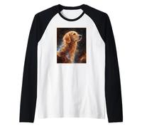 Golden Retriever Nebula Space Art Raglan Baseball Tee