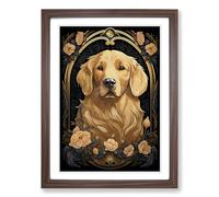 Golden Retriever Nouveau Framed Print | A2 Walnut Framed Wall Art | Ready to Hang | Modern Animal Picture | Living Room Bedroom Lounge Office