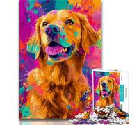 Golden Retriever Oil Painting 1000 Piece Jigsaw Puzzles for Teenagers,Challenging Game Gifts for Is Ideal As A Gift for The Whole Family (38x26cm)