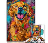 Golden Retriever Oil Painting 1000 Pieces Jigsaw Puzzles for Adults And Teens,Stress Reliever Difficult Challenge Enhance Love between Couples 50x75cm