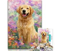 Golden Retriever Oil Painting Jigsaw Puzzles 1000 Pieces for Adults Teens,Staycation Kill Time with Fully Interlocking Randomly Shaped Pieces (50x75cm)