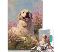 Golden Retriever Oil Painting Jigsaw Puzzles for Teenagers 1000 Piece,Decompressing Intellectual Educational Toy Great Gifts And Toys (38x26cm)