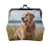 Golden Retriever On The Beach Full Double-Sided Printed Pattern Women's and Girls' Fashionable Leather Kiss Lock Coin Purse Card Bag