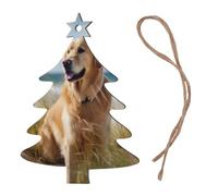 golden retriever on the beach -Print Christmas Wooden Ornaments 2PCS- Handmade Eco-Friendly Hanging Decor For Tree Gifts Holiday Festivities.