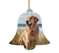 golden retriever on the beach -Print Christmas Wooden Ornaments 2PCS- Handmade Eco-Friendly Hanging Decor For Tree Gifts Holiday Festivities.