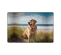 Golden Retriever on The Beach -Print Flannel Area Rugs 36x24 Inch & 72x48 Inch with Memory Foam for Living Room Office Bedroom Non Slip Base.