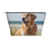 Golden Retriever on The Beach Print Makeup Bag Trapezoid Travel Cosmetic Organiser Stylish Storage for Beauty & Gifts for Women Girls
