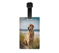 Golden Retriever on The Beach -Print Personalized Luggage Tag Set, Custom Travel ID Tags with Strap for Suitcases, Bags, Golf Kit.