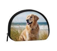 Golden Retriever On The Beach Printed Coin Purse Wallet, Shell Shape Mini Change Pouch Holder for Men Women