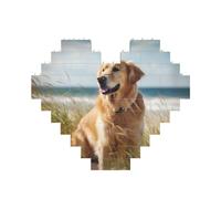 golden retriever on the beach Printed Jigsaw Puzzle 10.8x12.8 CM, Heart-Shaped Puzzle Challenging Game for Adults Gifts, Family Fun Decorative Wall Decor