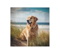 golden retriever on the beach Printed Square Jigsaw Puzzle 16x16 CM, Puzzle Challenging Game for Adults Gifts, Family Fun Decorative Wall Decor