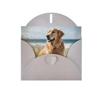 golden retriever on the beach Prints Pearl Paper Horizontal Festival Greeting Card for Birthday Cards and All Occasions, Gray