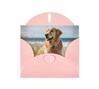 golden retriever on the beach Prints Pearl Paper Horizontal Festival Greeting Card for Birthday Cards and All Occasions, Pink