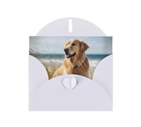 golden retriever on the beach Prints Pearl Paper Horizontal Festival Greeting Card for Birthday Cards and All Occasions, White