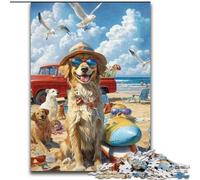 Golden Retriever on Vacation Jigsaws 1000 Pieces for Adults, Pattern Assembly Fun at Home Activities, Birthday Present,Travel Gifts (26x38cm)