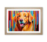 Golden Retriever Op Art Framed Print | A2 Oak Framed Wall Art | Ready to Hang | Modern Animal Picture | Living Room Bedroom Lounge Office