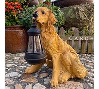 Golden Retriever Outdoor Statue with Solar Lights | Realistic Dog Figurine Decor for Home Garden | Windproof Lamp | Dog Garden Statues with Solar Lantern