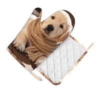 Golden Retriever Oven Mitt with Silicone Grip-Heat Resistant Right Hand Glove and Pot Holder Set, Non-Slip Kitchen BBQ Mitts for Cooking Baking Grilling