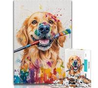 Golden Retriever Painter Adult Jigsaw Puzzles 1000,Help The Brain Exercise Addictive Toys to Cultivate Patience Suitable for Couples 50x75cm