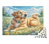 Golden Retriever Paper Golden Retriever in Flower Meadow Jigsaw Puzzle Set Brain Training Birthday Gift 70x50cm/1000pcs