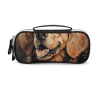 Golden Retriever Pencil Case with Handle, Large Capacity PU Leather Pencil Bag Office Organizer, Portable Cosmetic Bag for Travel, Home