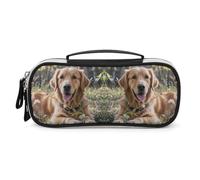 Golden Retriever Pencil Case with Handle, Large Capacity PU Leather Pencil Bag Office Organizer, Portable Cosmetic Bag for Travel, Home