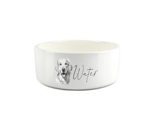 Golden Retriever Pet Bowl - Black & White Portrait Large Ceramic Water Bowl - White Water Dish For Dogs