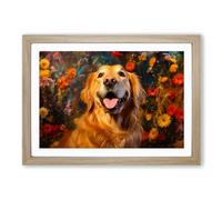 Golden Retriever Photograph 8K Framed Print | A2 Oak Framed Wall Art | Ready to Hang | Modern Animal Picture | Living Room Bedroom Lounge Office