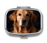 Golden Retriever Pill Box 2 Compartments Portable Travel Pill Case Mini Medicine Organizer for Pocket Purse Metal Waterproof Medicine Container Holder Vitamin Fish Oil