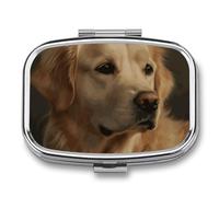Golden Retriever Pill Box 2 Compartments Portable Travel Pill Case Mini Medicine Organizer for Pocket Purse Metal Waterproof Medicine Container Holder Vitamin Fish Oil