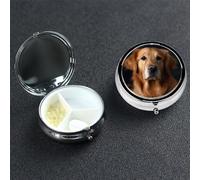 Golden Retriever Pill Box 3 Compartment Round Portable Pill Case for Pocket or Purse Pill Holder Weekly Pill Organizer Decorative Metal Medicine Vitamin Organizer Travel Gift