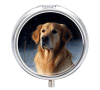Golden Retriever Pill Case with 3 Compartments - Portable Travel Pill Organizer for Purse, Easy-Open Button Design, Small Round Pillbox Vitamin Holder Organizer for Women Men