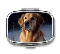 Golden Retriever Pill Organizer Small Pill Box with Two Compartments Pill Case Metal Medicine Organizer Portable Medicine Box Holder Medication Holder Travel Pill Container