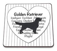 GOLDEN RETRIEVER PLACEMAT/ COASTER- dog silhouette in black on white mug, with dog’s characteristics in heart shape on cup. Coffee/ tea coaster. Great gift/ present.