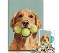 Golden Retriever Playing Tennis Jigsaw Puzzles for Adults 1000 Jigsaws,Challenging To Complete But Fun And Humorous Unique Home Decor And Gifts 38x26cm