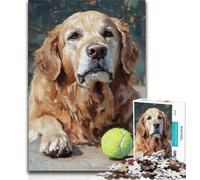 Golden Retriever Playing Tennis Jigsaw Puzzles for Adults 1000 Piece Puzzle,Educational Games Home Decoration Deal As Gifts for The Whole Family (50x75cm)
