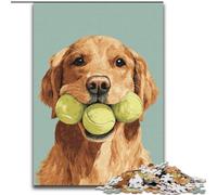 Golden Retriever Playing Tennis Jigsaw Puzzles for Teenagers 1000 Piece, Fun Games Every Piece Is Unique - Challenging Family Fun Game (50x75cm)