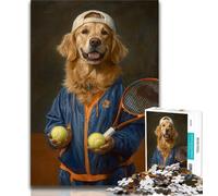 Golden Retriever Playing Tennis Jigsaw Puzzles for Teenagers 1000 Piece Puzzle,Challenging To Complete But Fun And Humorous Birthday Present,Gifts,Wall Art 38x52cm