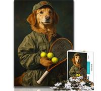 Golden Retriever Playing Tennis Puzzles for Teenagers Teens 1000pc Puzzle,Help The Brain Exercise Addictive Toys to Cultivate Patience A Work of Art (50x75cm)