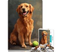 Golden Retriever Playing Tennis Puzzles for Teenagers Teens 1000pc Puzzle,Stress Reliever Staycation Kill Time with Matching Poster And Trivia Sheet (38x26cm)