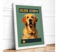 Golden Retriever Portrait Vintage Framed Wall Art Print A4 (29.7×21cm) White, Wall Decor for Living Room, Bedroom, Office & Home, Ready to Hang, Art Gift
