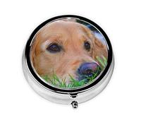 Golden Retriever Print Round Pill Organizer 3 Compartment Pill Box Portable Medicine Pill Case for Outdoor Travel