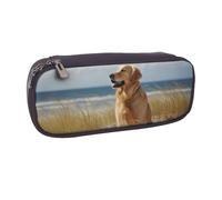 Golden Retriever Printed Pu Leather Pencil Case Box Flip Pen Bag and Makeup Cosmetic Holder for Girls Boys School Students