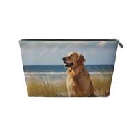 Golden Retriever Printed Toiletry Bag for Women Girl Portable Travel Cosmetic Bag Leather Makeup Pouch Organizer with Silver Zipper