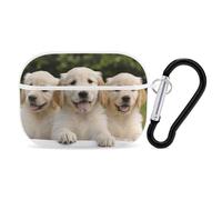 Golden Retriever Puppies AirPods Pro Case Cover with Keychain Ring PC Hard Shell Protective Case for AirPods Pro 2nd for Women Men Generation Easy Open Full Drop Protection Cover White-Style