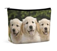 Golden Retriever Puppies Makeup Bag, Portable PU Leather Cosmetic Bag with Zipper Pouch, Waterproof Travel Toiletry Bag for Women Men