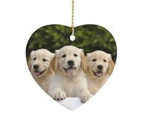 Golden Retriever PuppiesChristmas Tree Heart Ornaments Rustic Ceramic Xmas Tree Penadnt with Hanging String Vintage Double-Sided Holiday Party Ornaments for Xmas Gifts