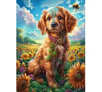 Golden Retriever Puppy in A Sunflower Field 300 Piece Jigsaw Puzzle Science Fiction Magical Dream For Men Educational Decompression Adults Anxiety Memory Care Mothers Valentines Gift Sturdy Paperboa
